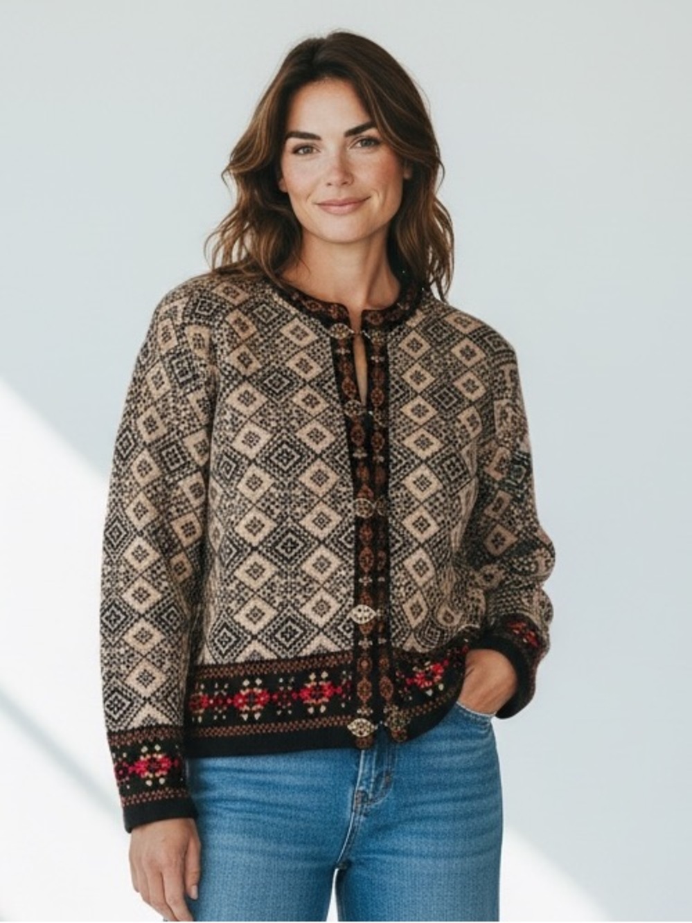 Telluride Clothing Company 100% Wool Patterned Knit Cardigan